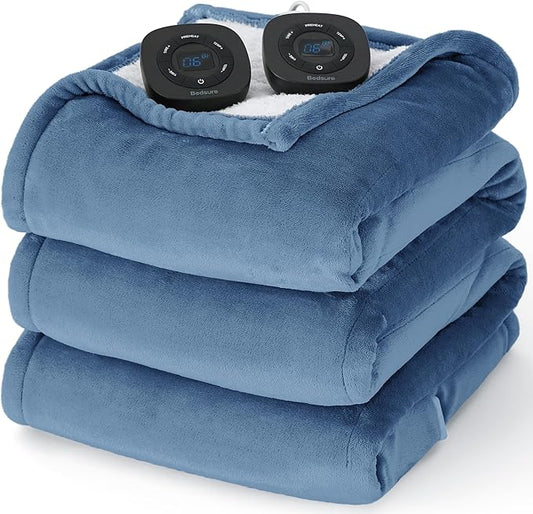 Bedsure Electric Blanket King Size - Dual Control Heated Blanket King Size, Fast Heating with 10 Time Settings & 10 Heat Settings, Warm Gift for Grandma (100x90 inches, Blue)