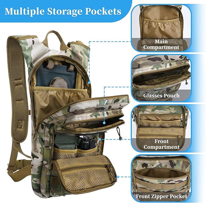 Tactical Hydration Backpack,tactifans Water Backpack with 3L Water Bladder,Tactical Molle Hydration Pack for Men Women,Hydration Pack Backpack for Hiking,Running,Hunting,Biking