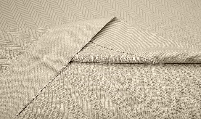 Threadmill Luxury Cotton Blankets for King Size Bed | All-Season Cozy 100% Cotton King Size Blanket | Herringbone Soft Fall Thermal Blanket fits California King Size Bed, 106x92 | Beige