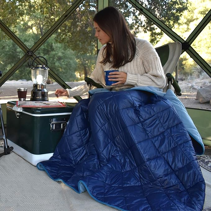 Lightspeed Outdoors Deluxe Nylon Fleece Rugged Puffy Blanket | Windproof Insulated Washable Quilted Blanket