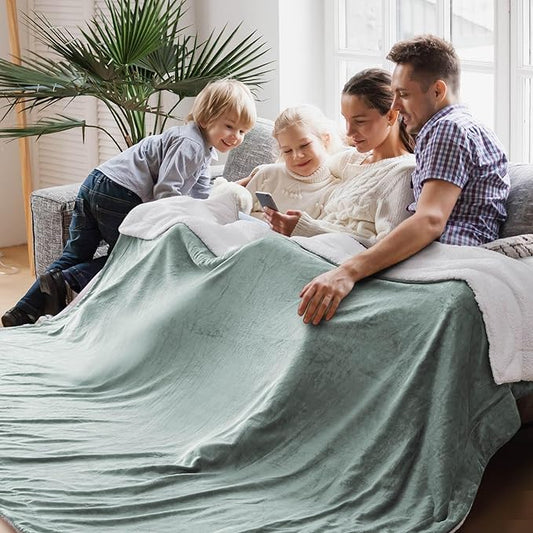 Bedsure GentleSoft Sherpa Fleece Oversized Cal King Blankets for Bed - Thick and Warm, Soft Fuzzy Plush Large Blanket for Winter, Sage Green, 112x98 Inches