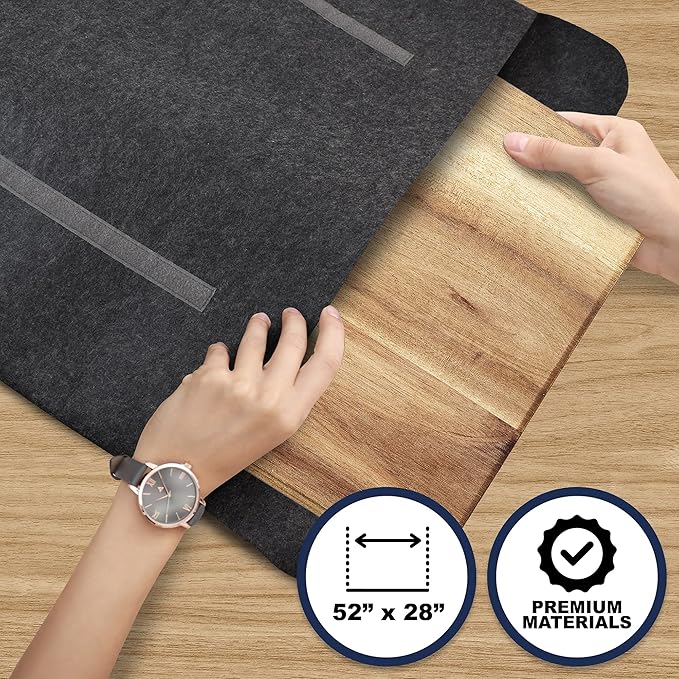 Sorefy Heavy Duty Felt Thick Lined Interier and Exterior Dining Table Leaf Large Storage Bag with Handle to Carry, Water and Scratch Resistant, Adjustable Velcro Closure Up to 29" x 50", Gray…