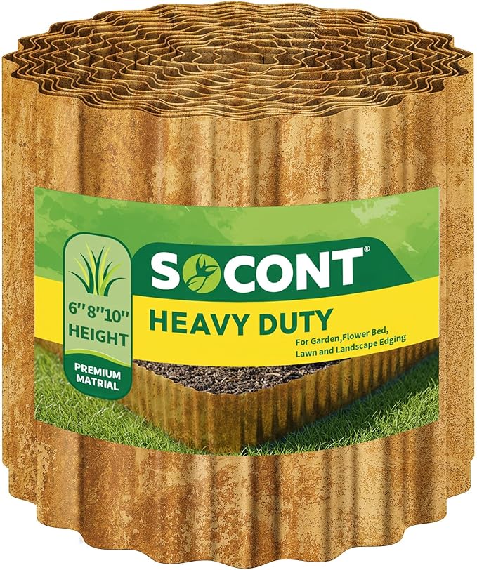 Corrugated Metal Garden Edging, 10"×10Ft Durable Landscape Border for Garden, Lawn, Flower Beds and Paver Edging (Rusty)