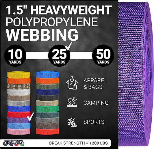 Strapworks Heavyweight Polypropylene Webbing - Heavy Duty Poly Strapping for Outdoor DIY Gear Repair, 1.5 Inches