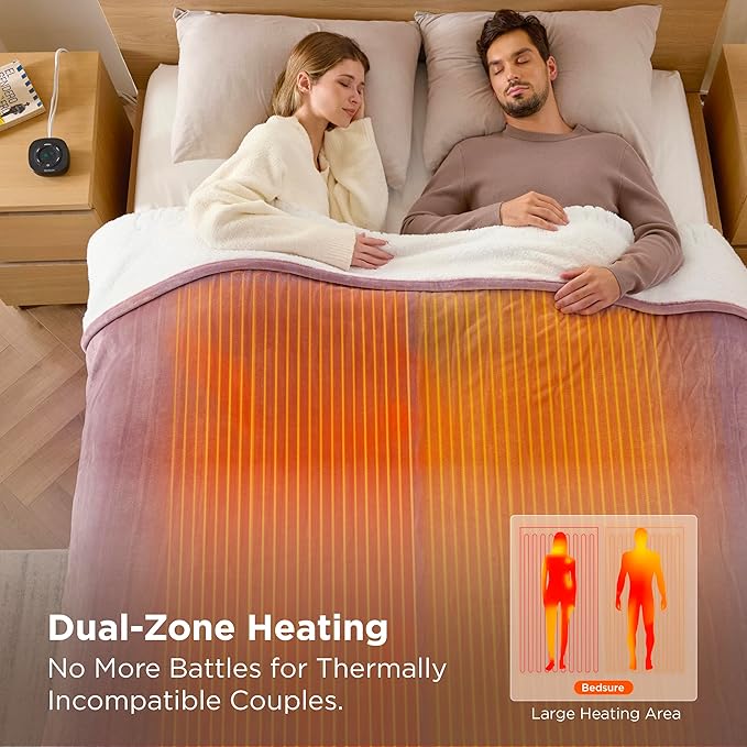 Bedsure Electric Blanket King Size - Dual Control Heated Blanket King Size, Fast Heating with 10 Time Settings & 10 Heat Settings, Warm Gift for Grandma (100x90 inches, Woodrose)