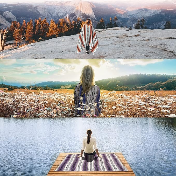 Hydration Nation Authentic Extra Large Mexican Blanket (70"x50") - Handwoven Yoga, Serape- Artisanal Falsa, Beach, Camping, Picnic, Outdoor (Aqua Green)