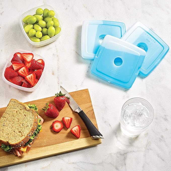 Cool Coolers by Fit & Fresh Slim Ice Packs, Quick Freeze, Space-Saving, Reusable Ice Packs for Lunch Boxes & Coolers