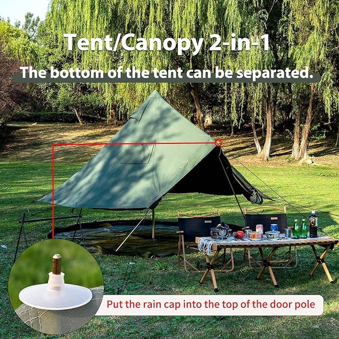 Cotton Canvas Bell Tent with Stove Jack, Roomy Yurt for Family Glamping Camping, 4 Season Tent with Zipped Removable Floor