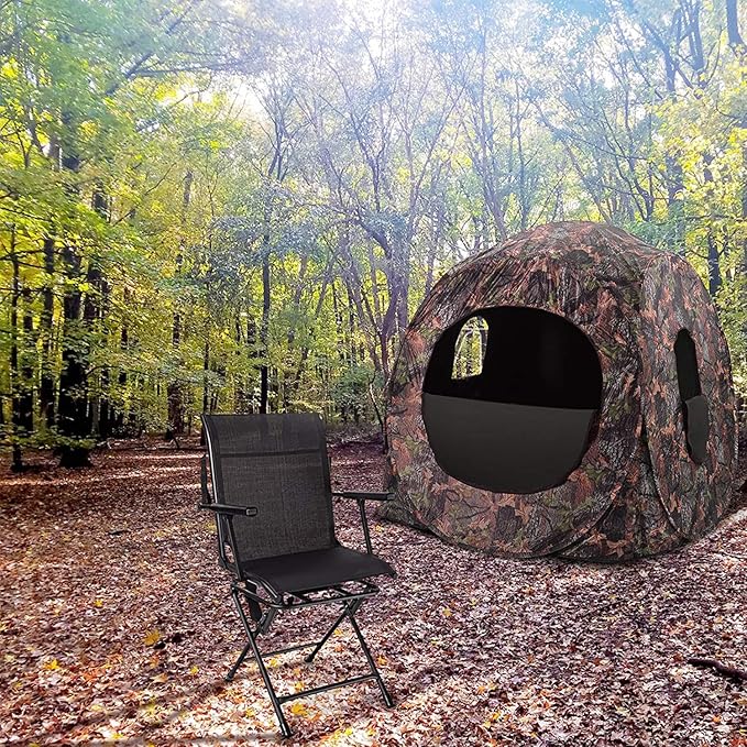 Moccha 360-degree Swivel Blind Chair, Foldable Hunting Chair w/Mesh Back & Non-Slipping Pads, Multi-Position X Steel Frame Portable Outdoor Chairs for Camping, Hunting, Fishing, Black