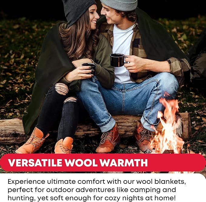 Military Wool Blanket - 80% Wool, Washable, Perfect for Outdoors, Camping, Picnic, Travel, Car & Bushcraft Emergency Blanket, 96" x 66", 5 lbs. - Olive Drab Green - Twin