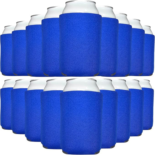 TahoeBay Blank Beer Can Cooler Sleeves (25-Pack) Bulk Sublimation Blanks for Vinyl Plain Soft Foam Can Sleeves Coolers for Soda Cans & Bottles Black, White, Assorted Solid Color (Royal Blue)