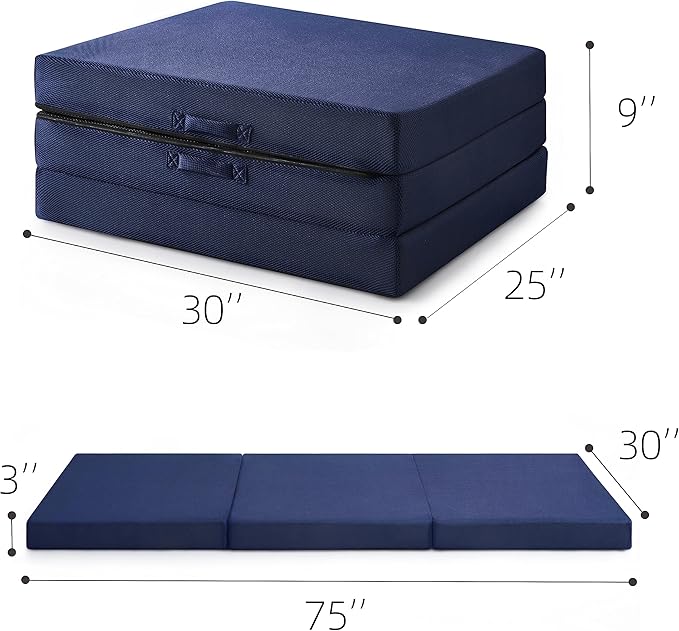 Sleeping Mats for Adults,Memory Foam Folding Pad,Breathable Trifold Mattress,Machine Washable Mesh Cover,Cot Size Floor Guest Bed,Summer Camping