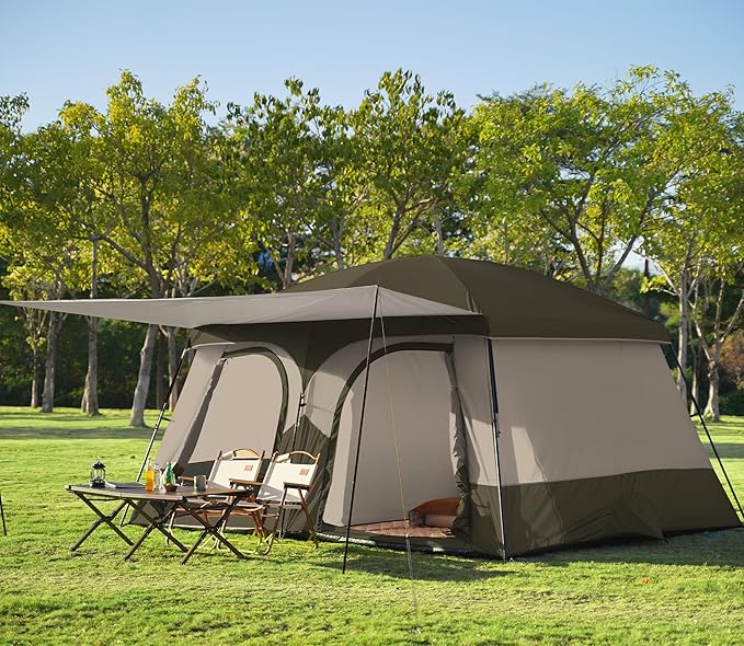 Vidalido Tents，8-10 Person Camping Tent with Extended Vestibule，2 Room Weather Resistant Family Tents，Easy Install Waterproof Outdoor Tent for Camping Hiking
