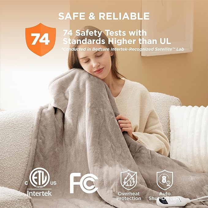 Bedsure Electric Blanket Twin - Soft Flannel Heated Blanket, Fast Heating with 10 Time Settings & 6 Heat Settings, Warm Gift for Grandma (62x84 inches, Taupe)