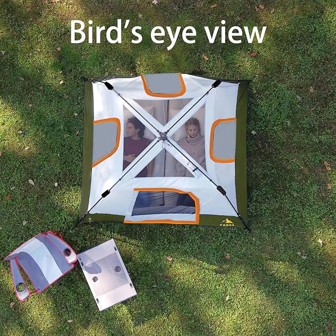 3/4 Person Camping Tent with 1 Door, 4 Windows, and Upgraded Ventilation– Instant Setup, Waterproof, 8'x 8'x 67''Oxford Fabric Floor Pop Up in 60 Seconds Includes Rainfly and Backpack