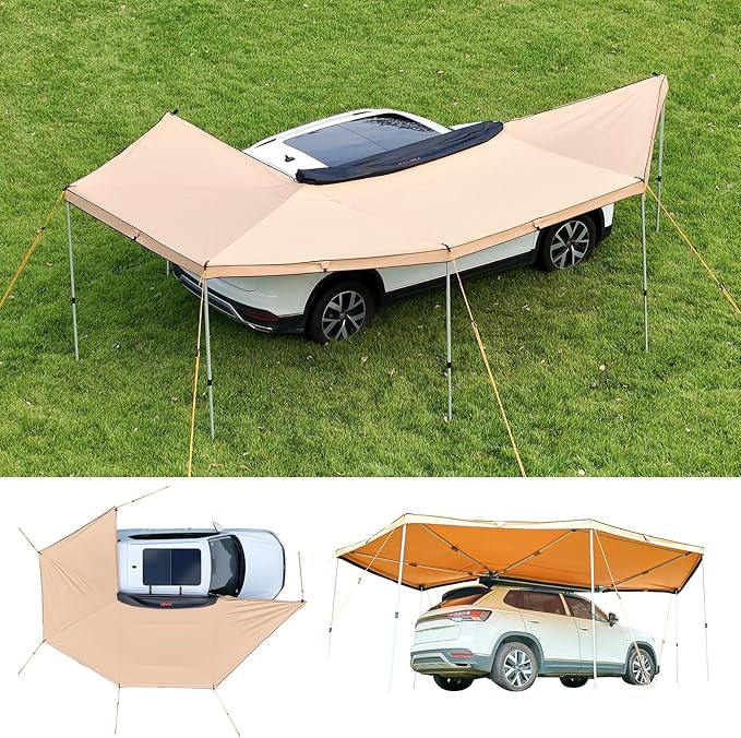 VEVOR 270 Degree Awning, 133 sq.ft Driver Side Vehicle Awning, Waterproof UV50+ Car Side Awnings with Carry Bag, All-Weather Free-Standing Overland Awnings Car Shelter for SUV Van Truck Camping