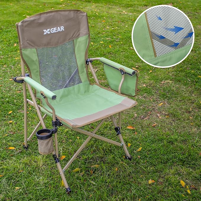 Camping Chair for Adults 350 LBS Support Camp Chair with Breathable Mesh Back Fabric with Arm Rest Cup Holder and Portable Carrying Bag