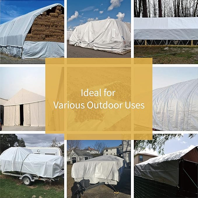 GUARD SHIELD Heavy Duty Tarp 8x10 Feet White Multi Purpose Thick Waterproof Poly Tarp Cover 10mil