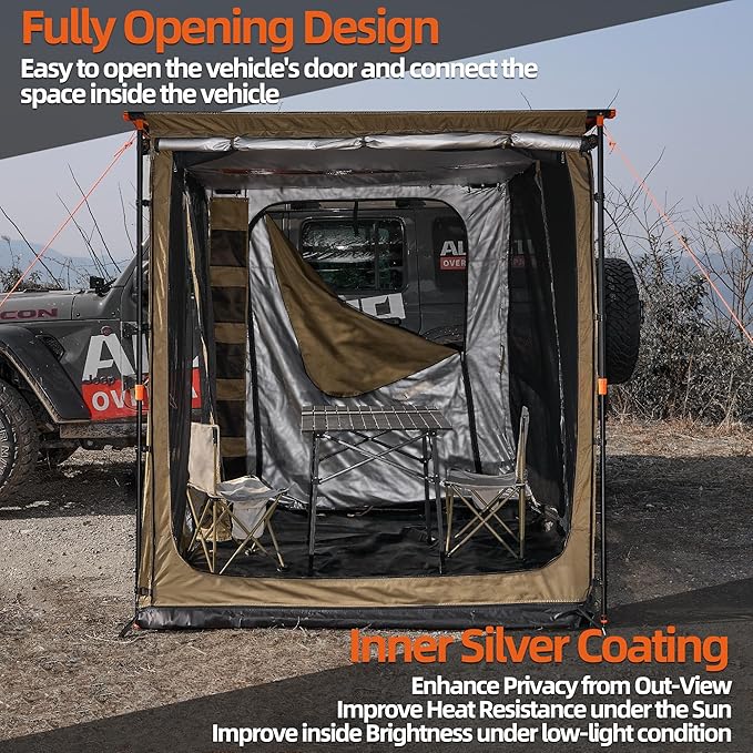 ALL-TOP Awning Room with Floor 8.2' x 10' Rip-Stop 420D Oxford Awning Tent with Bug-Resistance Mesh, Waterproof Sun Shelter for Overland, Camping(Room Only)