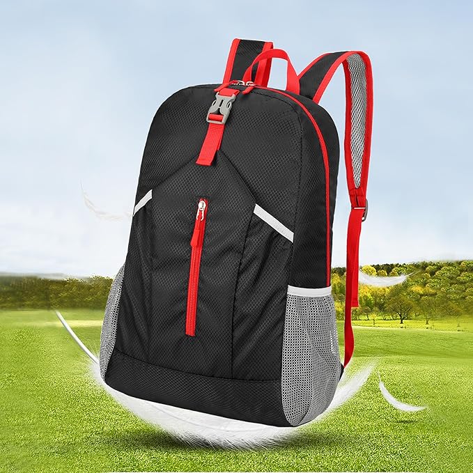 25L Foldable Hiking Backpack Lightweight Packable Basic-Daypack Collapsible Bag Water-Resistant Travel Men Women Camping Cycling Outdoor (Black)
