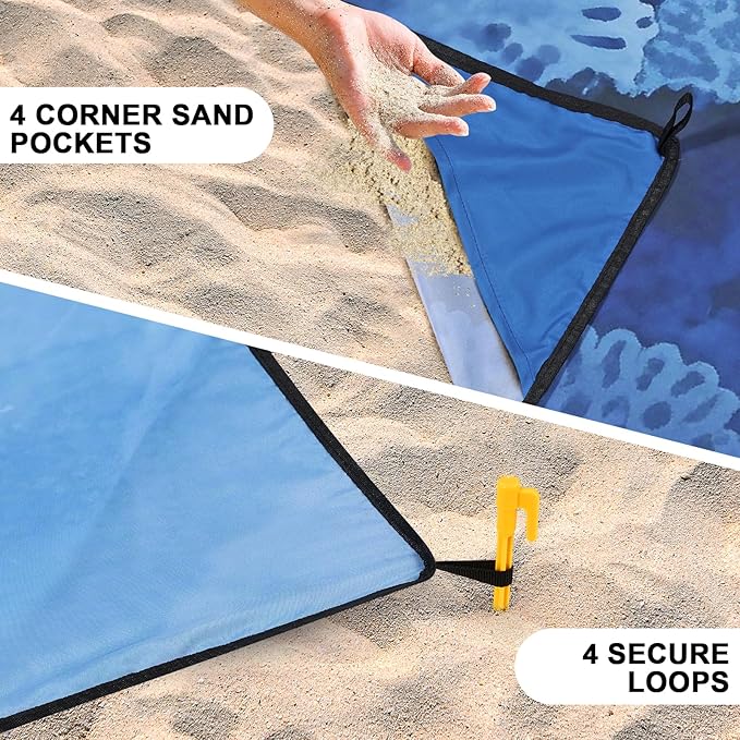 Beach Blanket, Sandproof Beach Mat, Waterproof Quick Drying Lightweight Outdoor Aztec Picnic Mat 79" X 83"/120"x108" for 2-8 Adults for Travel, Camping, Hiking