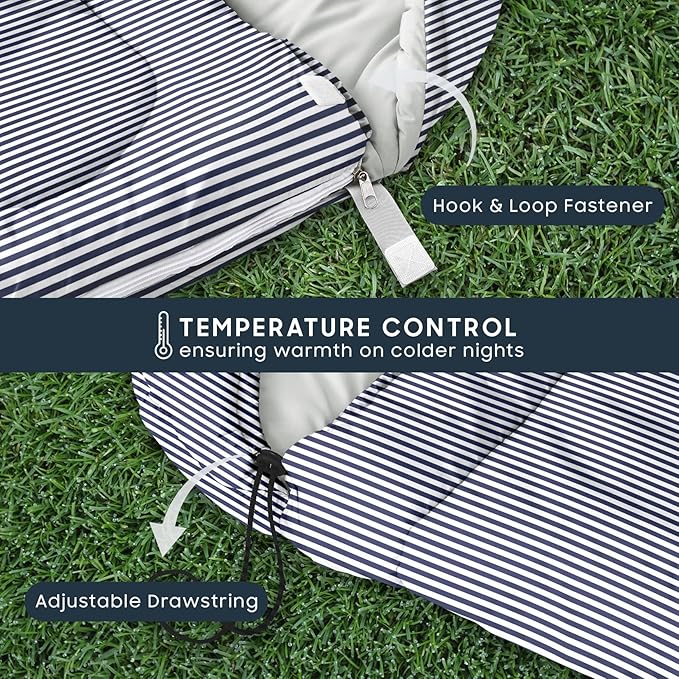 Wake In Cloud - Kids Sleeping Bag for Boys Girls Toddlers, Camping in Warm Cold Weather, Backpacking Lightweight Compact Outdoor Liner for 3 Seasons, Farmhouse Ticking Stripe