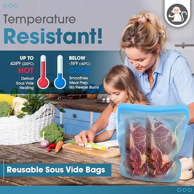 135oz. XXL Reusable Silicone Bag - 1 Gallon Freezer Bags for Food Storage, Meal Prep, Zero Waste, Kitchen Organization, Sous Vide, and Freezer Safe Containers (Extra Large, Blue)