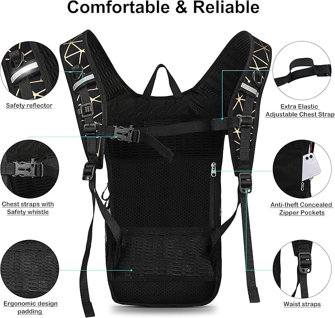 Hydration Backpack Pack, Water Backpack 20L Capacities Included 2L Hydration Bladder, Festival Essential - Rave Hydration Pack Hydropack Hydro for Hiking, Festival Gear
