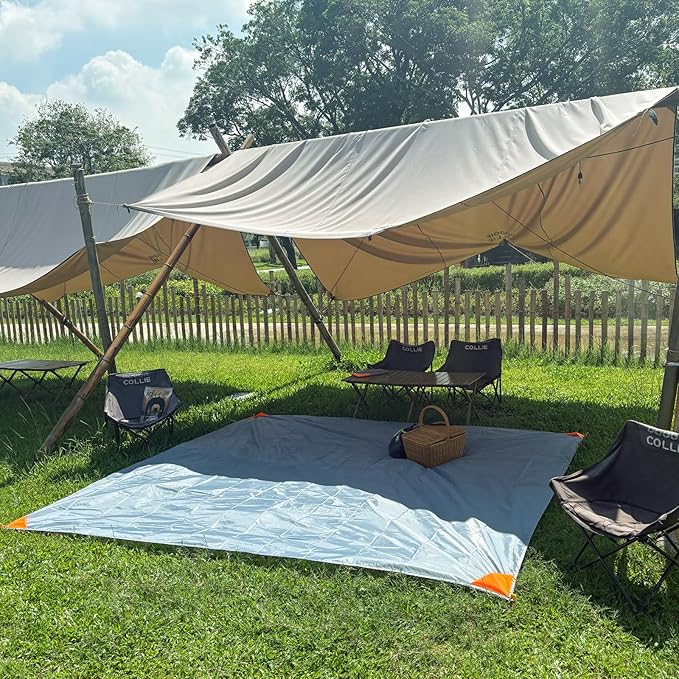 Family Beach Blanket Large Foldable Picnic Mat Portable Lightweight Camping Tarp Tent Blankets Washable Rug Quick Dry Compact Beach Mats Hiking Outdoor Essentials (Gray/Blue118*110" / 9.19ft×9.84ft)