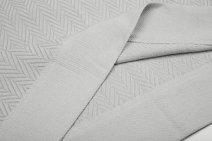 Threadmill Luxury Cotton Blankets for King Size Bed | All-Season Cozy 100% Cotton King Size Blanket | Herringbone Soft Fall Thermal Blanket fits California King Size Bed | Light Grey