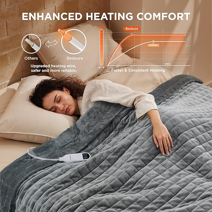 Bedsure Electric Blanket Full Size - Quilted Heated Blanket Full, Soft Flannel Thick Heating Blanket with 10 Time Settings & 6 Heat Settings, Warm Gifts for Women Men (72x84 inches, Formal Gray)
