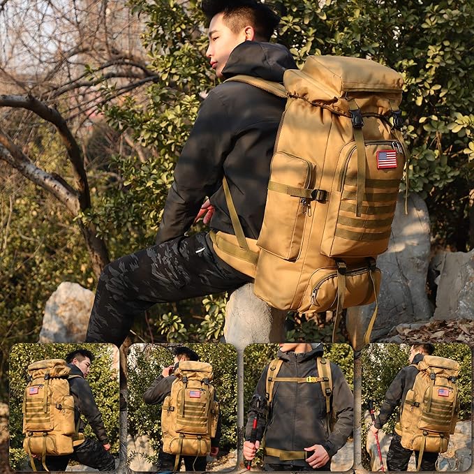 King'sGuard 70L Camping Hiking Backpack for Men Women Large Military Tactical Backpack Molle Rucksack Backpack for Outdoor