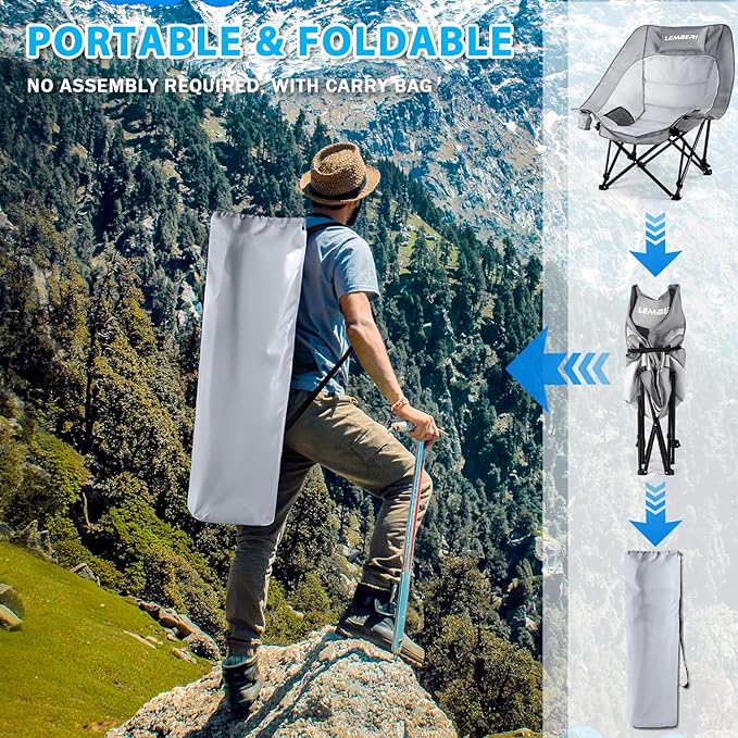 Oversized Folding Camping Chair, Portable Outdoor Folding Chairs with Headrest Support,Cup Holder,Heavy Duty Camping Chairs for Adults,Beach, Fishing,Camping, Sports,up to 500 LBS,2PC