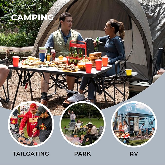 Cococabana X Camphor Portable Folding Table with Adjustable Shoulder Strap for Camping, Tailgating, Picnic, RV - Roll Up Design, Quick Setup, Compact Size, Heavy-Duty, Scratch & Stain Resistant