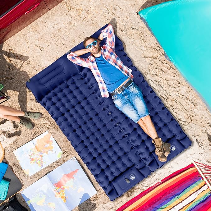 Sleeping Pad for Camping - Inflatable Mat with Built-in Foot Pump - Waterproof Camp Mattress - Camping Gear Must Haves by Wakeman Outdoors (Blue)
