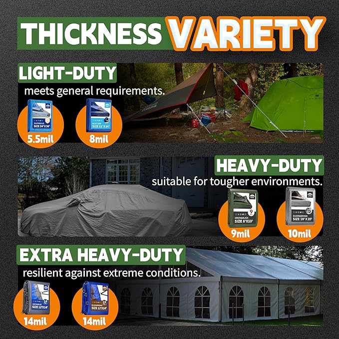 RAINDEWAY Tarp 20x25 Feet Heavy Duty Tarps 14 Mils with Metal Rings and Reinforced Corners and Edges,Waterproof,UV Resistant, Multipurpose Poly Tarp,Blue/Brown tarp