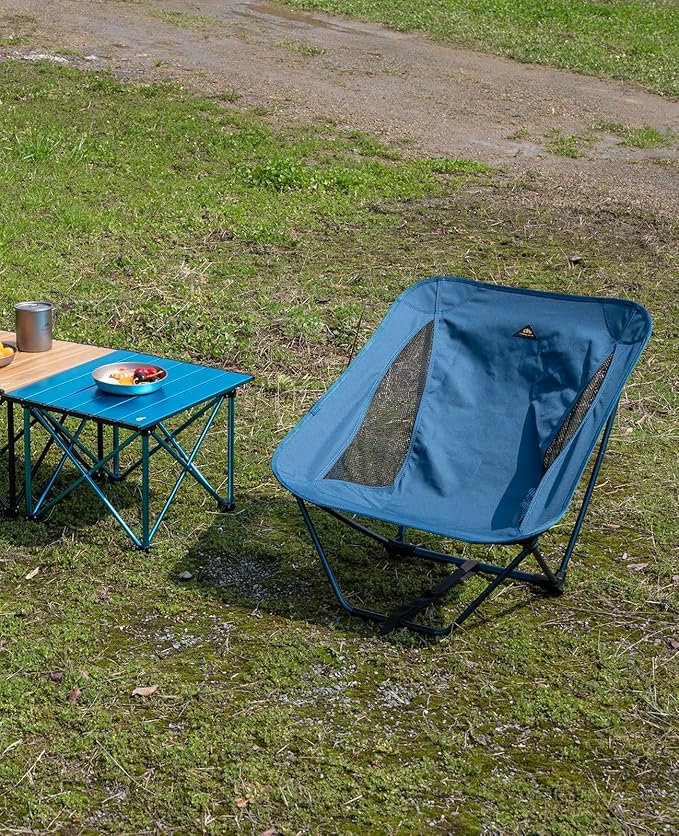 iClimb Low Ultralight Compact Camping Folding Chair with Side Pocket and Carry Bag (Blue)