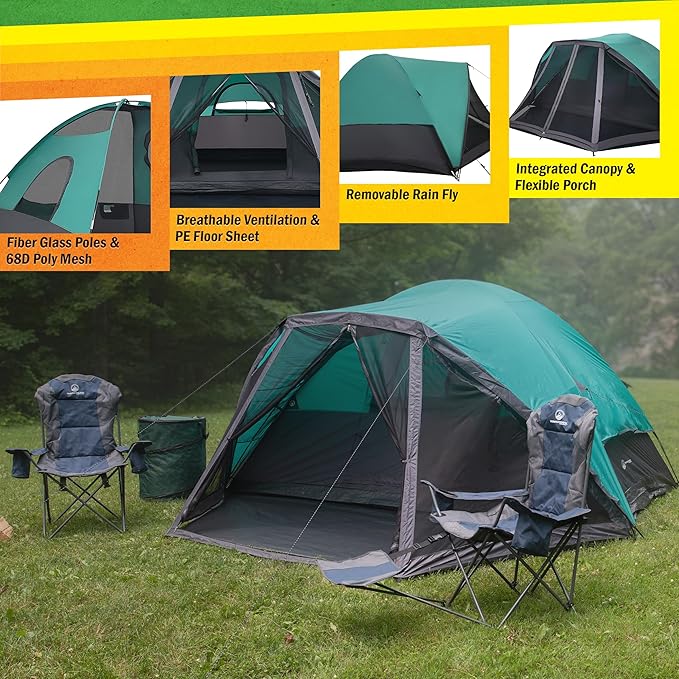 Camping Tent - Water-Resistant Cabin Style Outdoor Shelter with Built-in Screen Tent and Carrying Bag by Wakeman Outdoors
