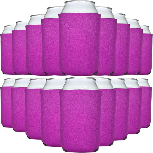 TahoeBay Blank Beer Can Cooler Sleeves (25-Pack) Bulk Sublimation Blanks for Vinyl Plain Soft Foam Can Sleeves Coolers for Soda Cans & Bottles Black, White, Assorted Solid Color (Fuchsia)