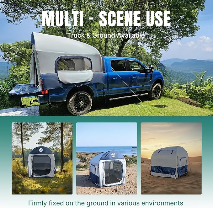 Niphean Truck Bed Tent for Camping 5.5ft-8ft for 2+1 People, 2 Mins Fast Setup Inflatable Pickup Truck Tent, PU 3000mm Waterproof & High-Strength Windproof, Spacious Interior for Multi-Landscape
