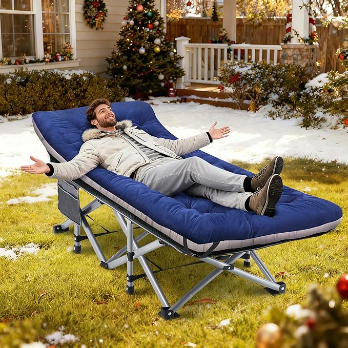 Camping Cot, Sleeping Cots, Portable Camping cots with Cushion, Pillow and Carry Bag, 1200D Double Layer Oxford, 600 LBS Weight Capacity Cots for Sleeping (Blue)
