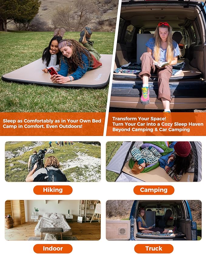 Kingcamp FLEXIREST 5.0 Sleeping Pad for Camping, PVC-Free Air Inflatable High Support Compact Camping Mattress with Pump Sack for Glamping Tent Cot Car Travel, Double