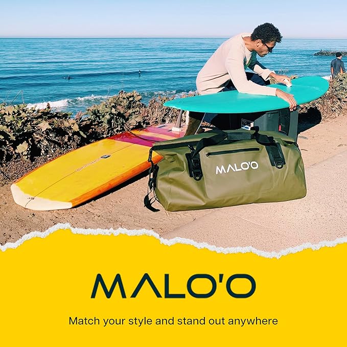Malo’o Waterproof Dry Duffel, Heavy-Duty Roll Top Waterproof Gear Bag with Shoulder Strap & Molle Loops, Marine Duffel for Kayaking, Boating, Camping, Beach & Travel, Dark Green, 100L