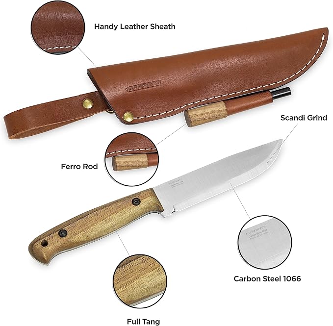 BPSKNIVES Adventurer - Bushcraft Knife - Fixed-Blade Carbon Steel Knife with Leather Sheath and Firestarter - Outdoor Full Tang Knives - Camping Knives - Survival Tactical Camp Knives