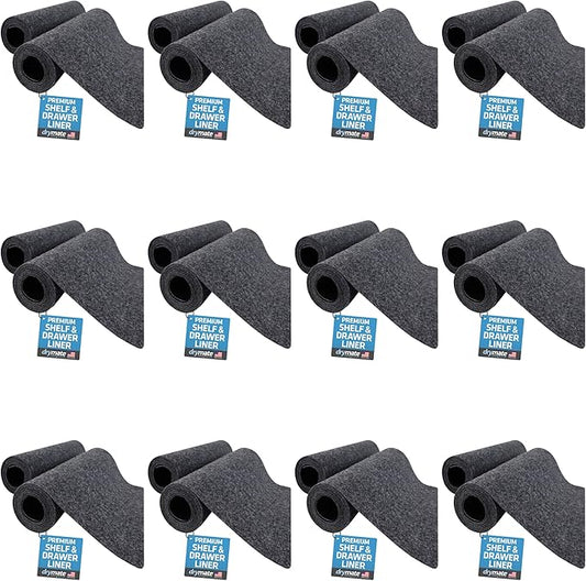 Drymate Premium Luxury Shelf & Drawer Liner, Thick Cushioned Fabric, Non-Adhesive, Absorbent, Waterproof, Slip-Resistant, Liners for Kitchen Cabinets, Cupboards (USA Made)(12”x59”)(24-Pack)(Charcoal)