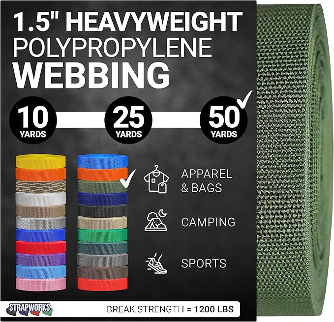Strapworks Heavyweight Polypropylene Webbing - Heavy Duty Poly Strapping for Outdoor DIY Gear Repair, 1.5 Inches