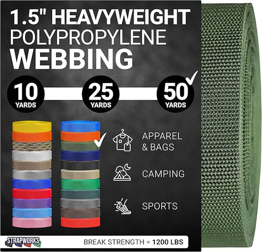 Strapworks Heavyweight Polypropylene Webbing - Heavy Duty Poly Strapping for Outdoor DIY Gear Repair, 1.5 Inches