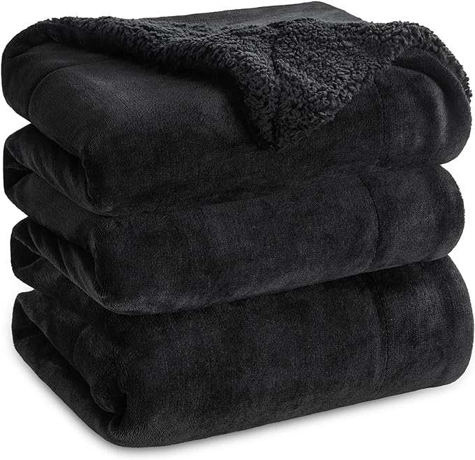Bedsure GentleSoft Sherpa Fleece Blankets King Size for Bed - Thick and Warm, Soft Fuzzy Plush King Blanket for Winter, Black, 108x90 Inches