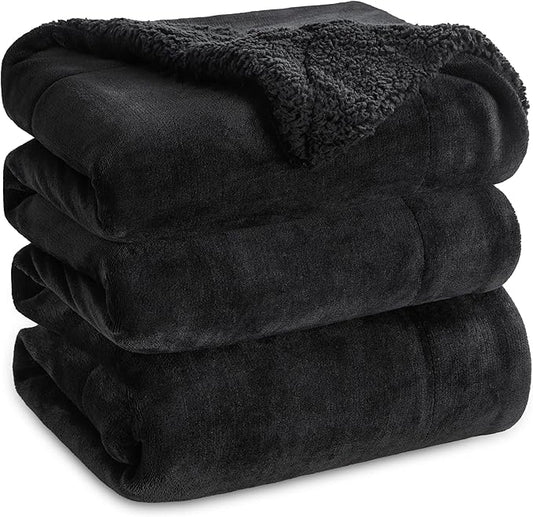 Bedsure GentleSoft Sherpa Fleece Blankets Queen Size for Bed - Thick and Warm, Soft Fuzzy Plush Queen Blanket for Winter, Black, 90x90 Inches