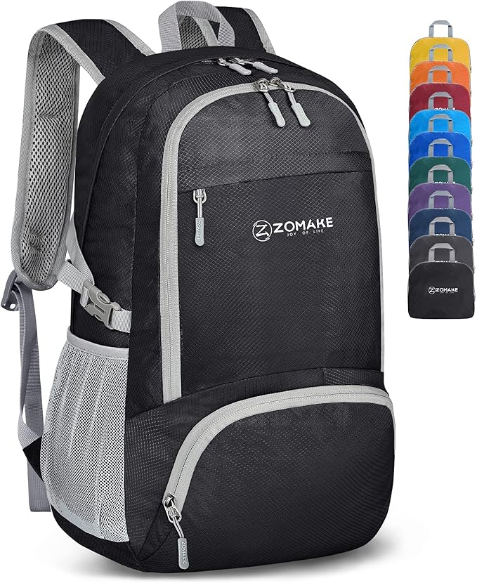 ZOMAKE Lightweight Packable Backpack 30L, Foldable Hiking Backpacks Water Resistant Compact Folding Daypack for Travel(Black)